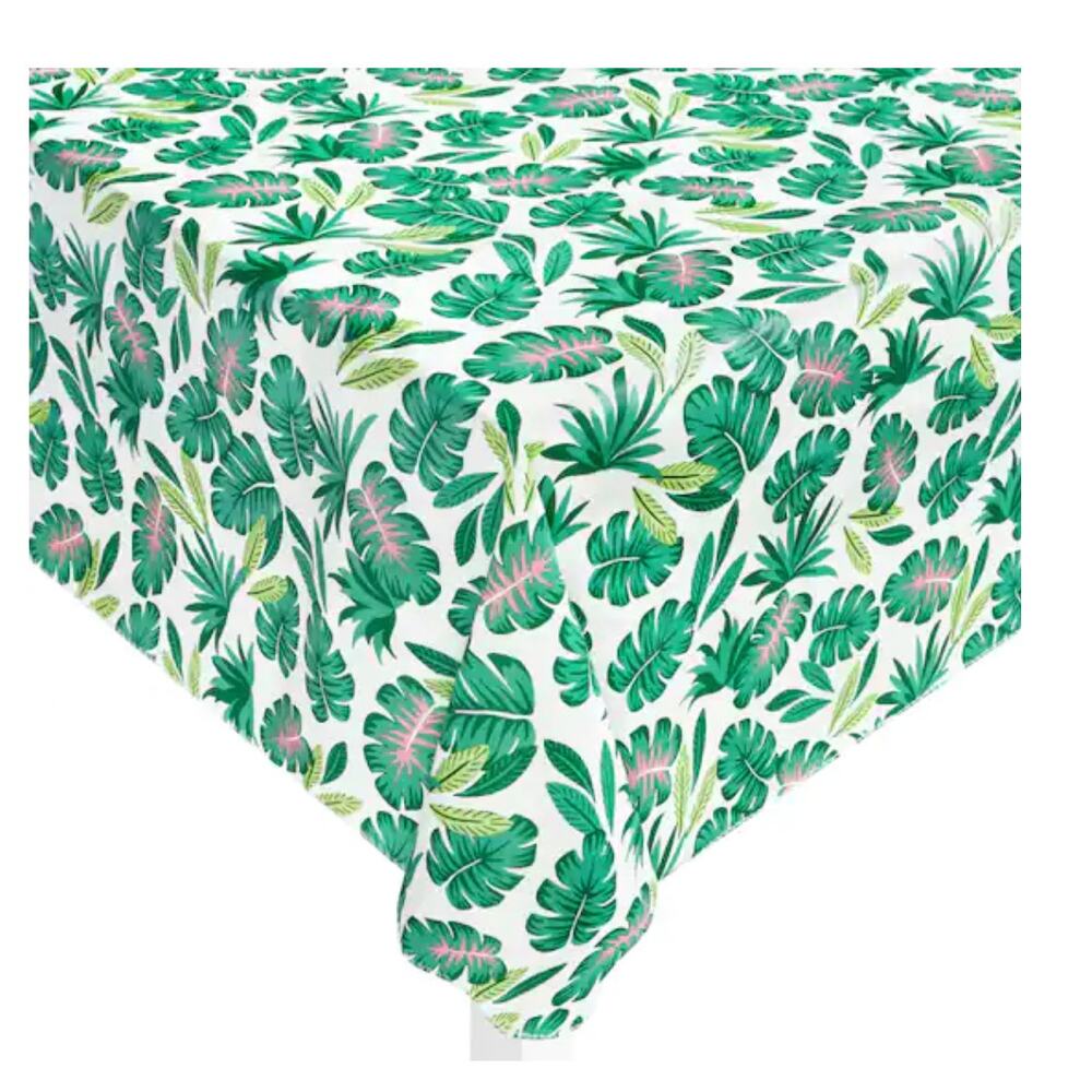 Tropical 52” x 70" Green Leaves Monstera Summer Vinyl Tablecloth - NEW
